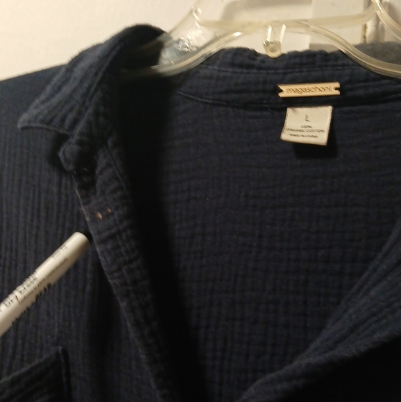 Magaschoni Shirt Womens Gauze Button Down Roll Up Sleeves Size L - Picture 8 of 9